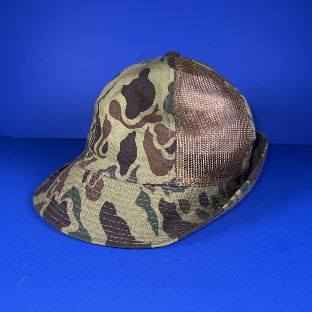 Vintage Youngan Jones Style Bucket Hat Cap Sz S Camo Vented Mesh Hunting Outdoor